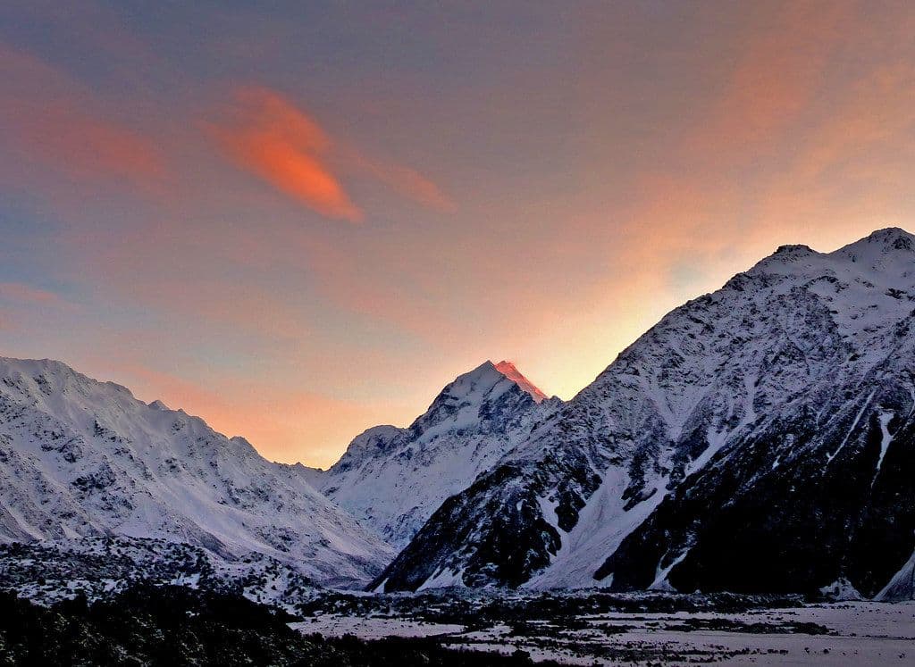 Mountain sunrise over alpine peaks